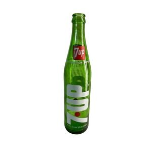 Vintage 7 Up 16oz Painted on Glass 1960's to 1970's Green Bottle